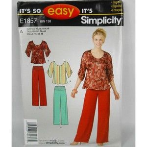 Simplicity Sewing Pattern E1857 Top Blouse and Pants Womens Sz US 10-18 Uncut